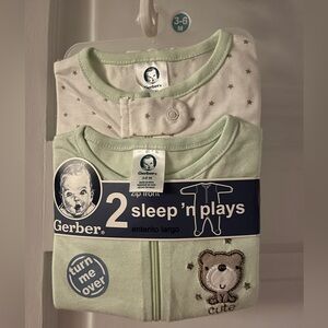 Gerber 0-3mo Sleepers- Mint Green and White-Bears